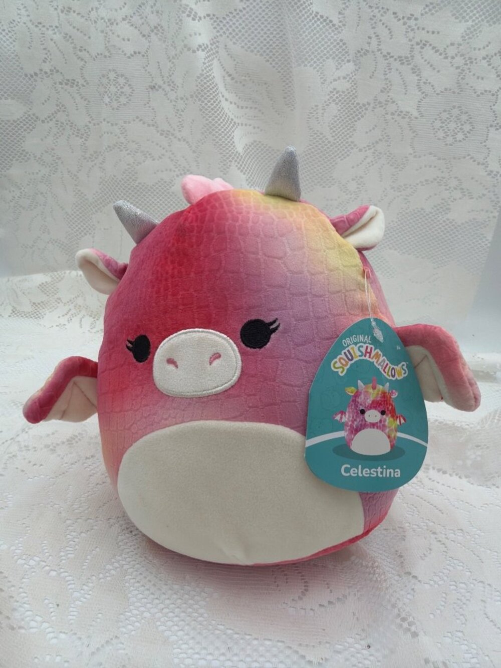 Original Squishmallows Celestina Pink Dragon Plush Toy 12" Soft Cuddly Gift